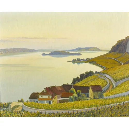 Otto Clénin — Blick auf den Bielersee mit der St. Petersinsel.