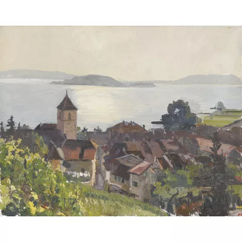 Otto Clénin — Blick auf Twann und die St. Petersinsel.