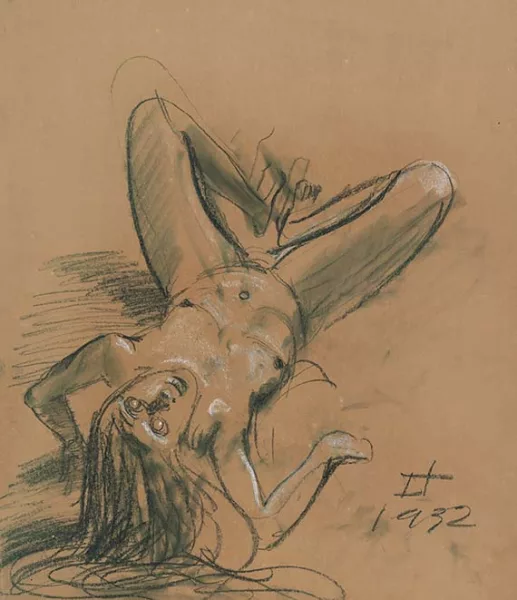 Otto Dix — Akt, auf dem Rücken liegend mit dem Kopf nach unten
