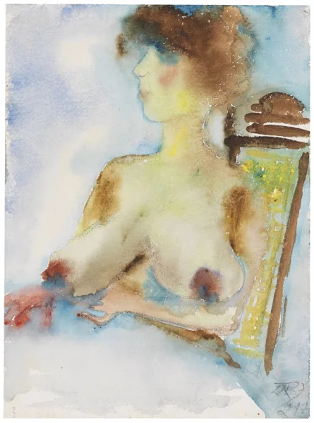Otto Dix — Mädchenhalbakt am Tisch