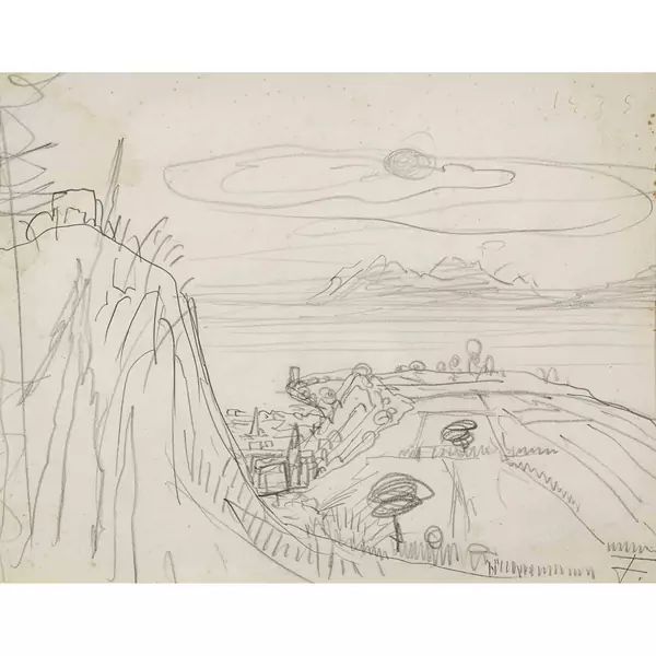 "Unterseelandschaft mit Radolfzell, Höri und Säntis"