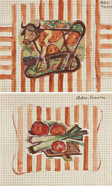 Otto Dix — Lauch und Tomaten / Ochse (Entwurfszeichnungen)