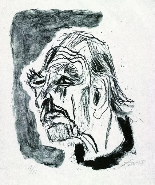 Otto Dix — Selbstportrait (nach links, mit schwarzem Kragen)
