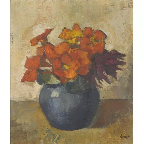 Otto Ernst — Stillleben mit Blumen in blauer Vase.