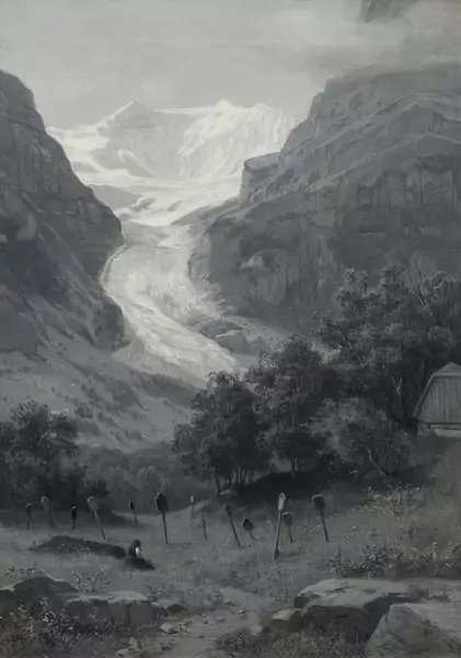 OTTO FRÖLICHER — View of Grindelwald Glacier from a churchyard. — Koller Auktionen