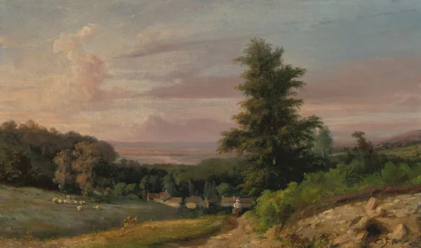 Otto Frölicher — Abendlandschaft mit Schafherde", 1876