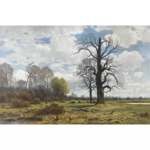 Herbstlandschaft mit Hirtin und Schafen