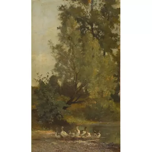 Sommerliche Weiherlandschaft mit Gänsen
