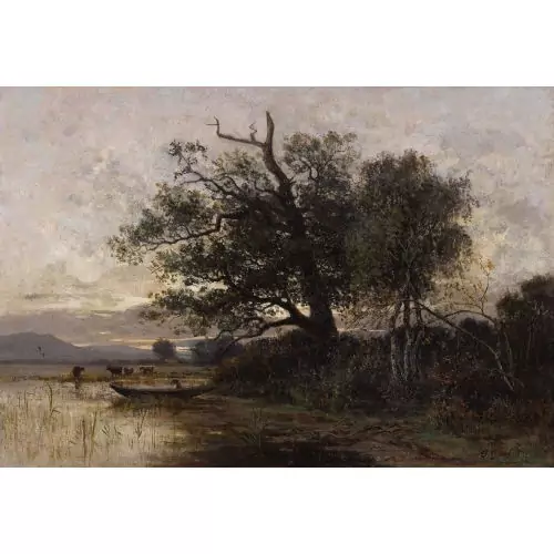 Uferlandschaft in der Abenddämmerung