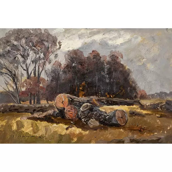 Herbstlandschaft mit gefälltem Baum