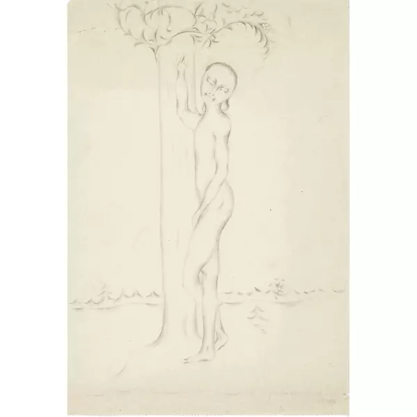 Otto Meyer-Amden — Stehender Knabenakt, an einen Baum gelehnt — Galerie Kornfeld
