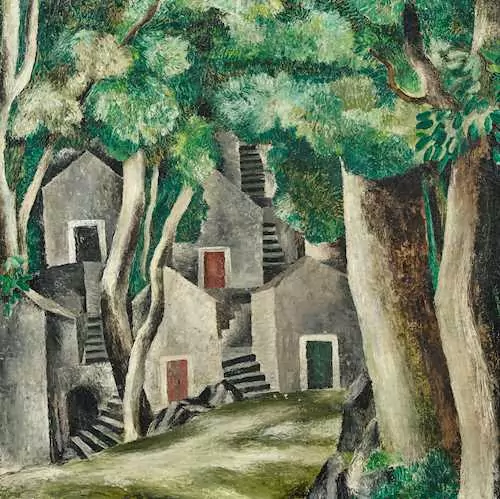 OTTO MORACH — Group of houes in the forest. Circa 1924. — Koller Auktionen
