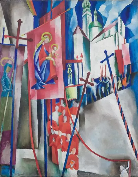 OTTO MORACH — "Prozession in Solothurn" (Procession in Solothurn). Circa 1917. A view of Meiringen on the verso. Circa 1915. — Koller Auktionen