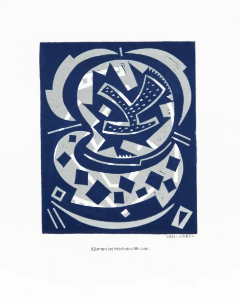 Otto Nebel — 20 Blätter: Nur durch Güte wird Armut vornehm (2); Sein ist mehr als Haben (2); Wird das Schöne nicht Form, entflieht es (2); Geld ist kein Spiel, Kunst keine Spielerei (2); Reife will Fertiges (2); usw., 1973