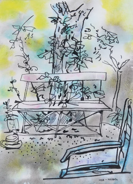 Otto Nebel — Gartenbank im Grünen, 1958