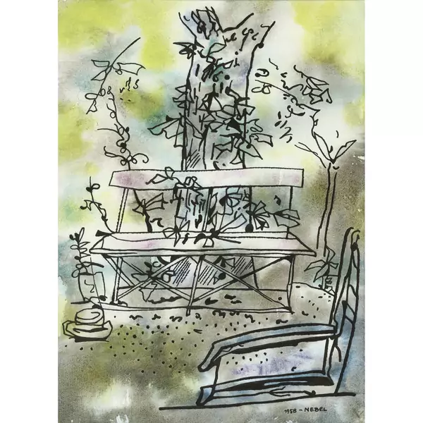 Otto Nebel — Blumen. - Blumen. - Sitzbank im Garten — Galerie Kornfeld