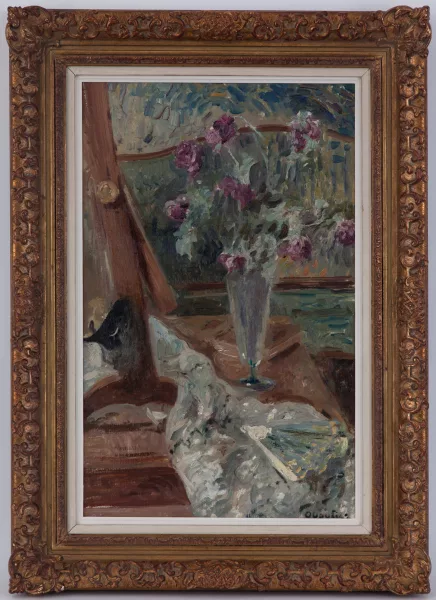 Otto Vautier — Nature morte au vase de fleurs et à l'éventail