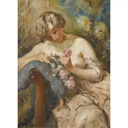 Otto Vautier — Halbakt mit Rosen auf Sofa.