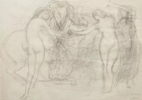 Otto VAUTIER (1863-1919),"Etude de nu", crayon et fusain — DognyAuction