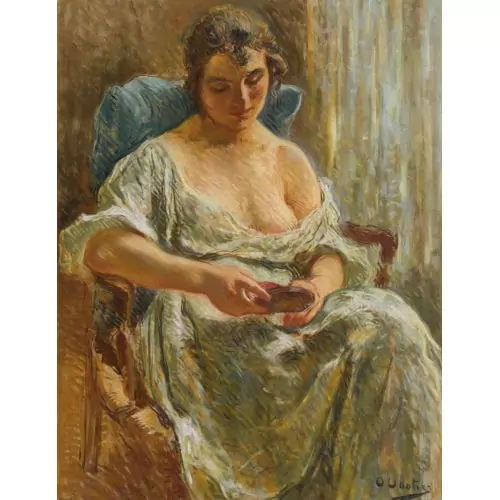 Sitzende Dame mit Puderdose