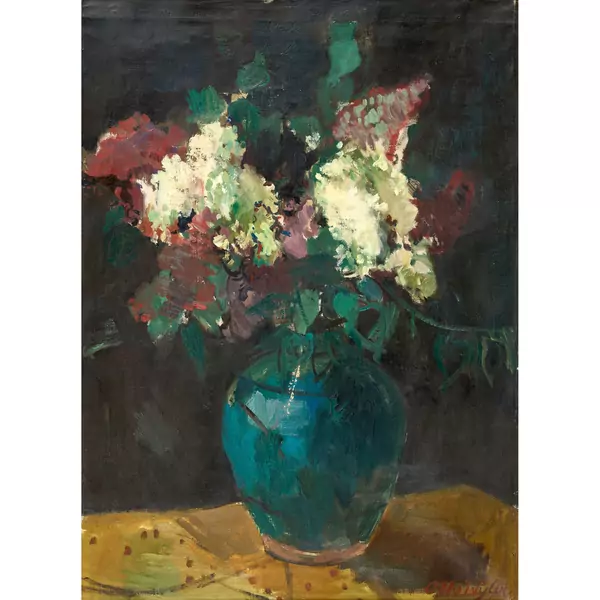 Flieder in blauer Vase
