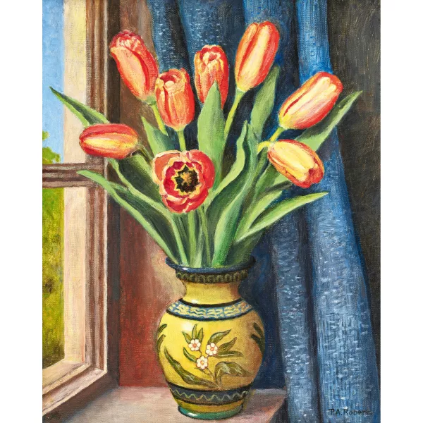 Paul-André Robert — Tulpenstillleben auf Fensterbank.
