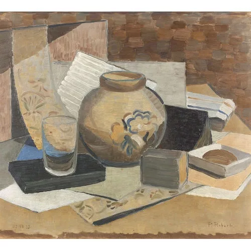 Paul-André Robert — Stillleben mit bemalter Vase.