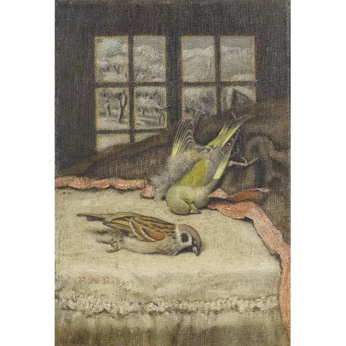 Paul-André Robert — Stillleben mit Feldsperling und Grünfink.