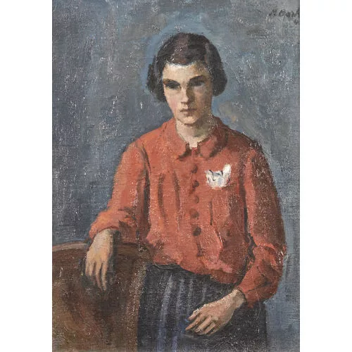 Paul Basilius Barth — Halbfigur eines Mädchens mit roter Bluse.
