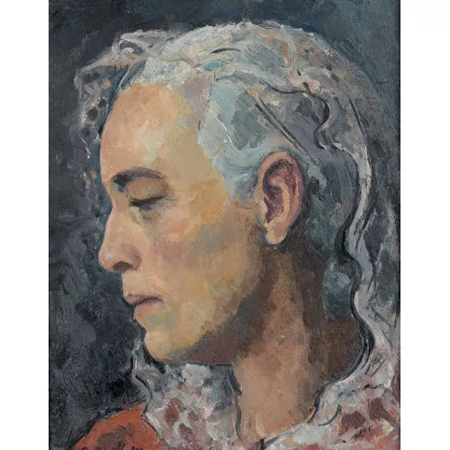 Paul Basilius Barth — "Frauenkopf mit hellem Schleier".