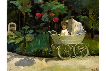 Kinderwagen im Garten