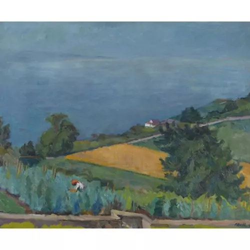 Seeuferlandschaft mit Bäuerin