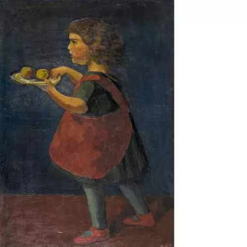 Mädchen mit Teller und Äpfeln