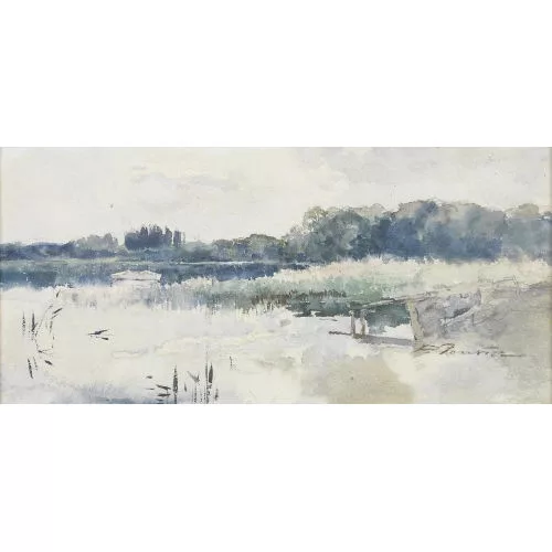 Paul Bouvier — Uferpartie am Neuenburgersee mit Schilf.