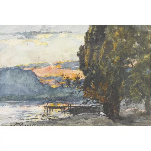 Paul Bouvier — Sonnenuntergang am Seeufer.
