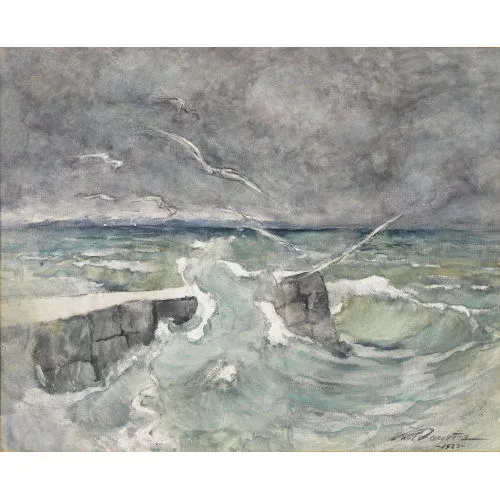 Paul Bouvier — Stürmische Uferpartie am Neuenburgersee.
