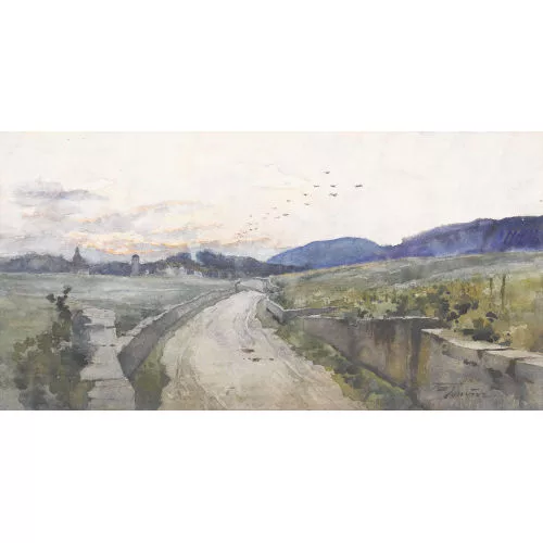 Paul Bouvier — Wegpartie in der Abenddämmerung.