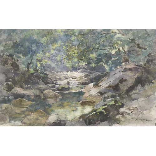 Paul Bouvier — Waldlandschaft mit Bach.