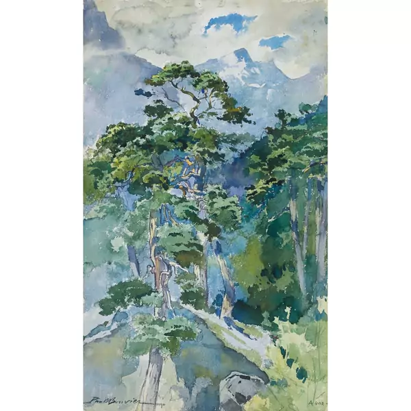 Sommerlicher Berghang mit Bäumen