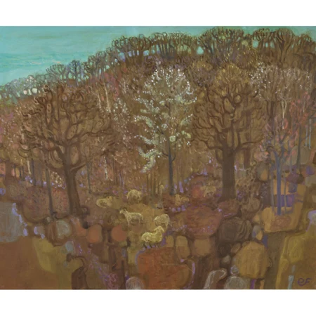 Waldlandschaft mit Schafen