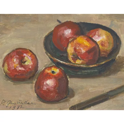 Paul Gmünder — Stillleben mit Äpfeln und Messer.
