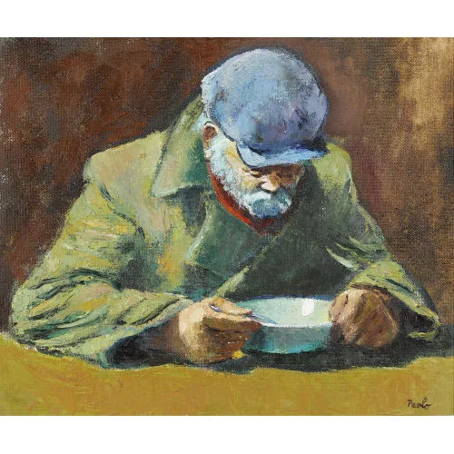 Paul Jakob Müller — Clochard beim Löffeln der Suppe.