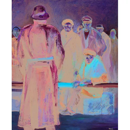 Paul Jakob Müller — Menschengruppe und Soldat an einer Grenze.