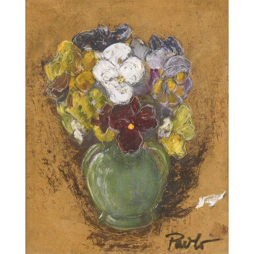 Paul Jakob Müller — Stillleben mit Veilchen in grüner Vase.
