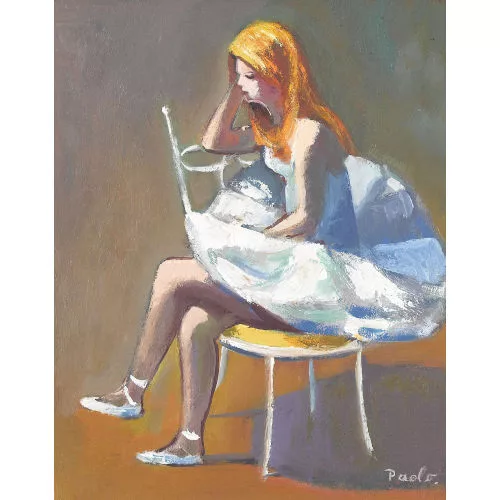 Paul Jakob Müller — Sitzende junge Ballerina auf einem weissen Stuhl.