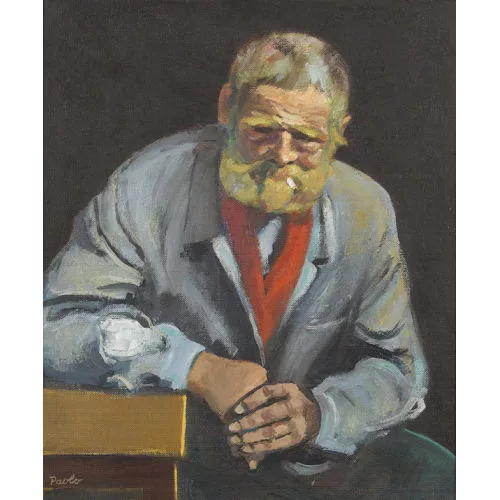 Paul Jakob Müller — Sitzender bärtiger Mann beim Rauchen.