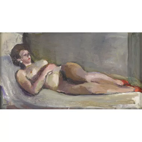 Paul Jakob Müller — Liegender weiblicher Akt mit roten Schuhen.