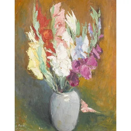 Paul Jakob Müller — Stillleben mit Gladiolen in einer Vase.