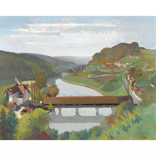Paul Jakob Müller — Neubrücke und Halenbrücke über der Aare bei Bremgarten.