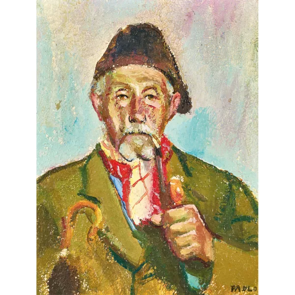 Paul Jakob Müller — Porträt eines alten, Pfeife rauchenden Herrn im Anzug.